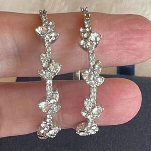 GIVENCHY Stamped Silver Tone Floral Hoop Earrings